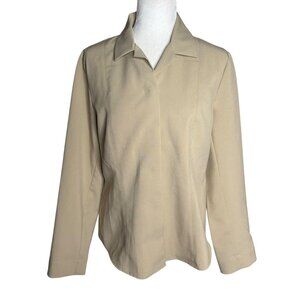 Beige Long Sleeve Snap Front Blazer Style Shirt Large Beige Khaki Tailored Fit